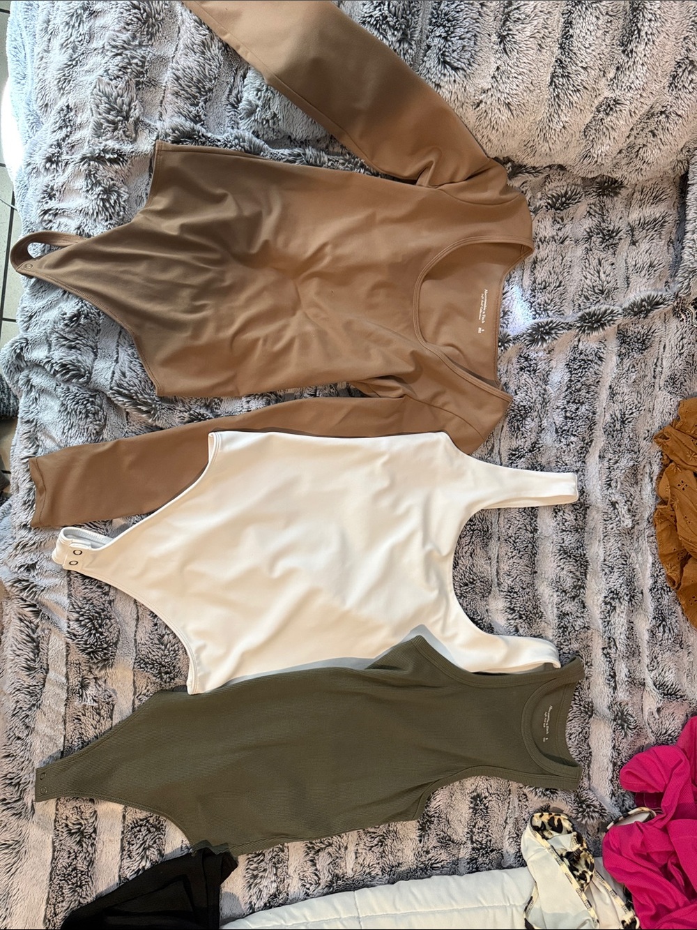 Ribbed Scoop Neck Bodysuit - Brown, Cream & Olive (3-Pack)